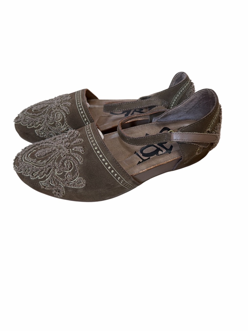 OTBT Kalamaloo Brown Leather Embroidered Mary Jane Flats Women’s 9.5M Boho